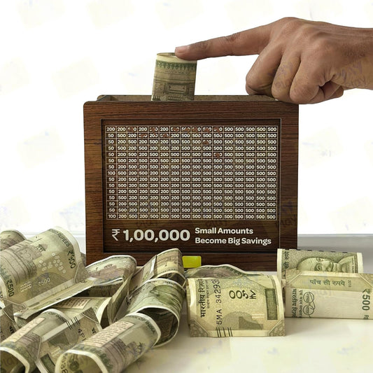 Wooden Money/Piggy Bank for Kids & Adults, Savings Challenge Box, Money Saving Box for Adult 100000, Cash Collection Gullak Mini Bank, Birthday Gift for Kids, Women/Men/Friends