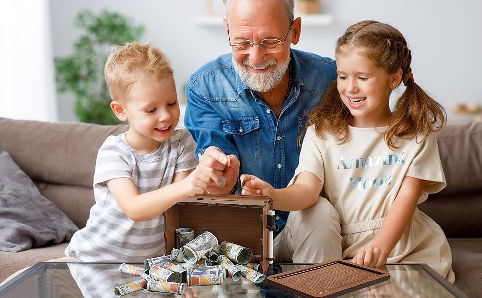 Wooden Money/Piggy Bank for Kids & Adults, Savings Challenge Box, Money Saving Box for Adult 100000, Cash Collection Gullak Mini Bank, Birthday Gift for Kids, Women/Men/Friends